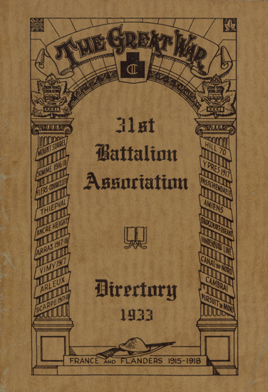 The 31st Battalion Association Directory 1933 cover